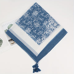 Leaf Print Tassel Scarf Classic Block Shawl Windproof Warm Head Wrap