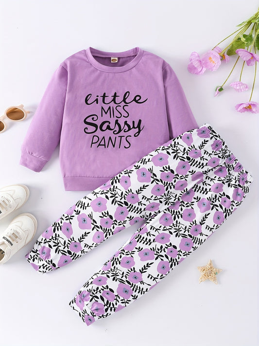 Baby Girls Letter Long Sleeve Top & Flower Print Pants