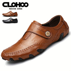 CLOHOO Retro Loafers Slip On Sneakers Light Brown