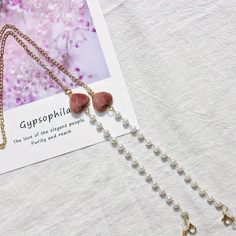 Velvet Double Heart Pendant Mask Chain with Faux Pearl Detail