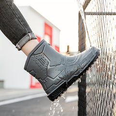 Women's Gray Rain Boots Anti-skid Waterproof Slip On Shoes