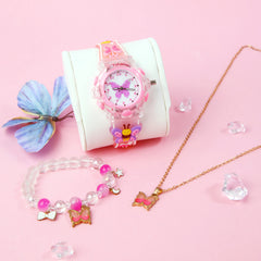 Girls' Glowing LED Watch Set with 3D Silicone Strap & Necklace