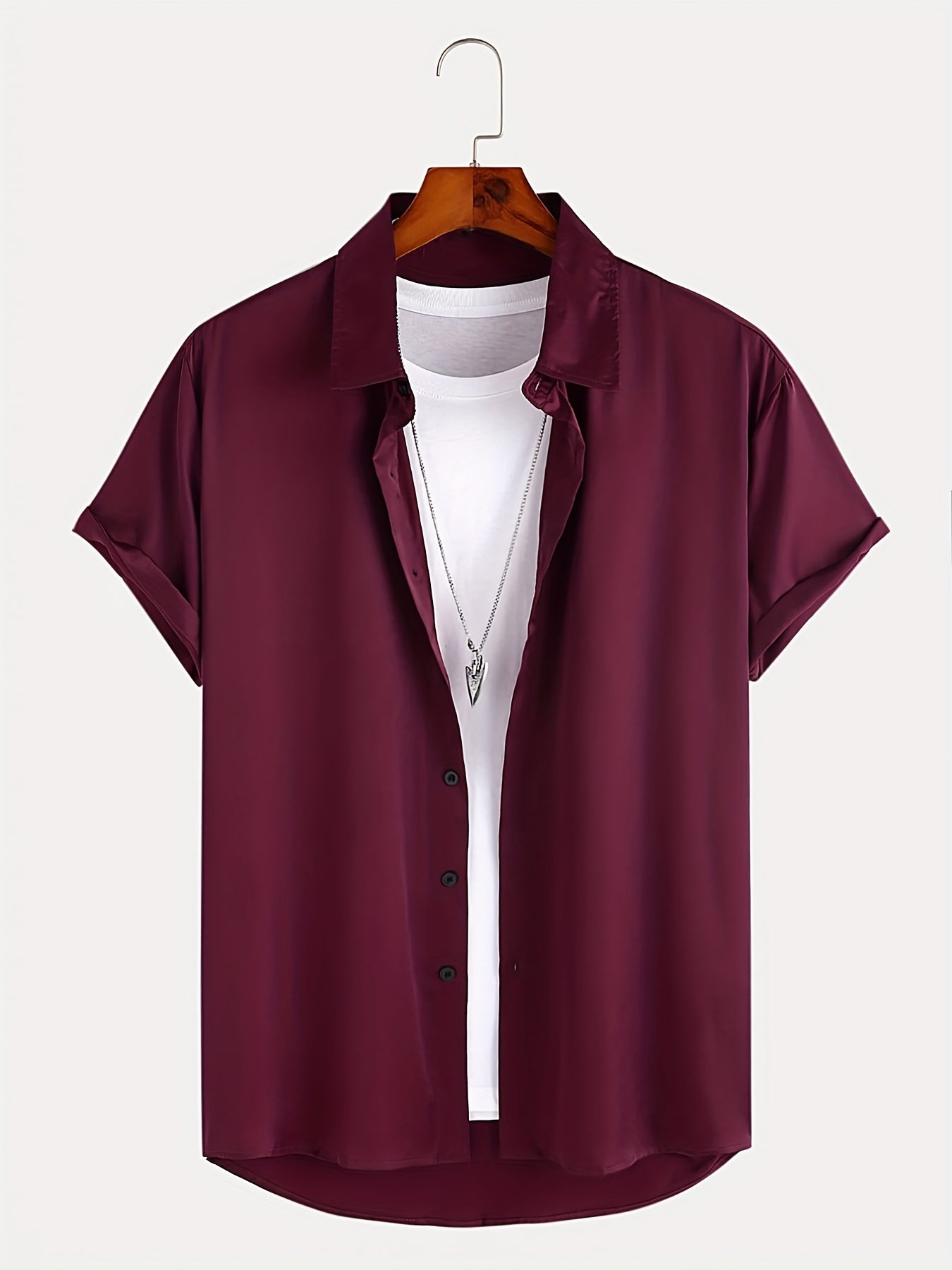 Men's Solid Camp Collar Bowling Shirt Short Sleeve