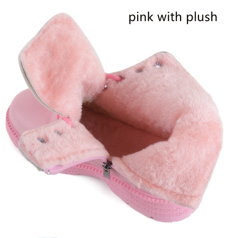 Girls' Non Slip Zip Up Ankle Boots with Heart Pattern