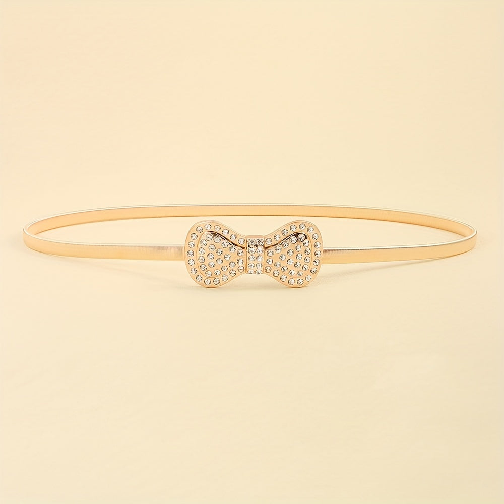 Rhinestone Bow Waist Chain Elastic Belt for Women