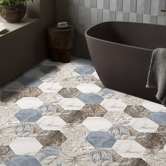 11pcs Plant Leaf Rock Pattern Self-adhesive Hexagon Floor Stickers