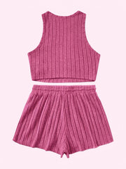 Ribbed Two Piece Set Tank Top & Drawstring Shorts