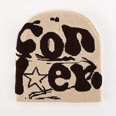 Fashionable Windproof Knitted Beanie Hat with CON Letter Embroidery