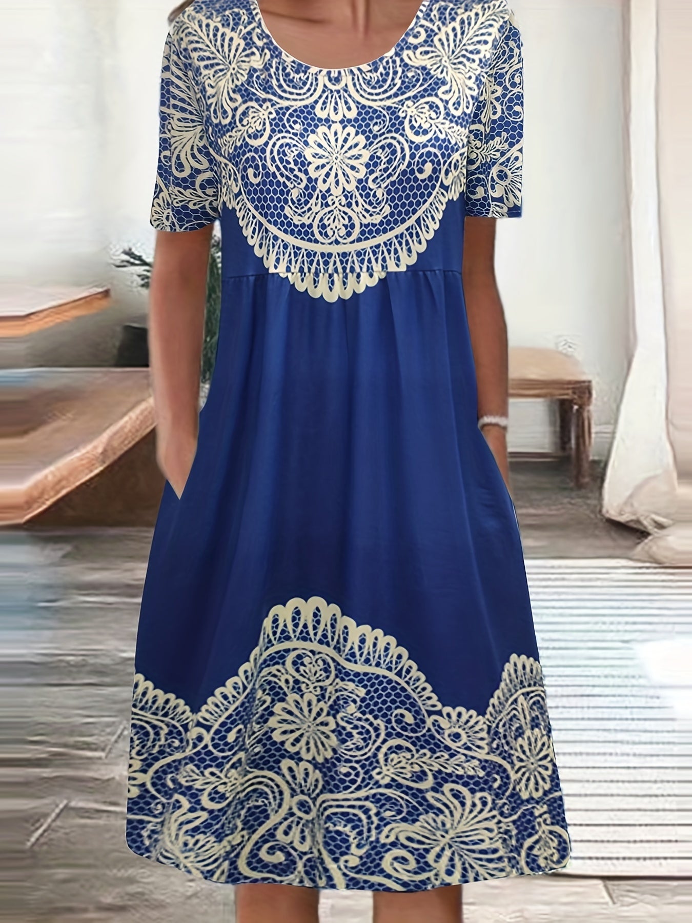 Floral Print Plus Size Casual Dress with Pockets