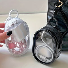 Portable Mini Zipper Storage Bag for Headphones and Chargers with Keychain Ring