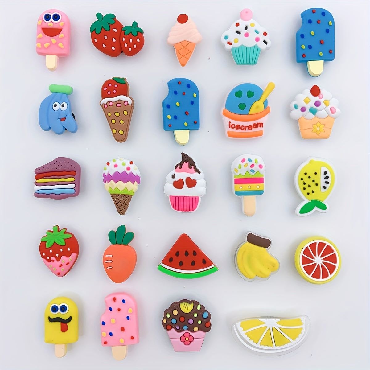 24pcs Cartoon Ice Cream Shoe Charms Resin DIY Accessories Clogs Buckle