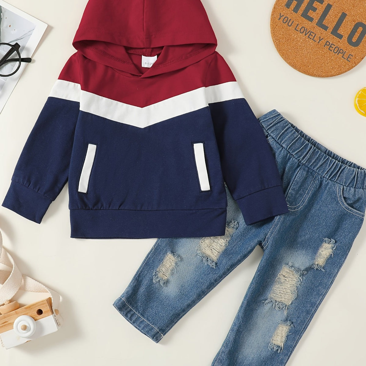 Boys Block Hooded Sweatshirt & Denim Jeans Set