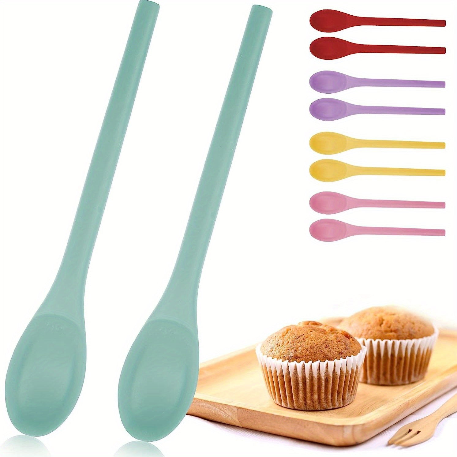 2pcs Long Handle Silicone Spoons for Cooking Mixing Dishwasher Safe