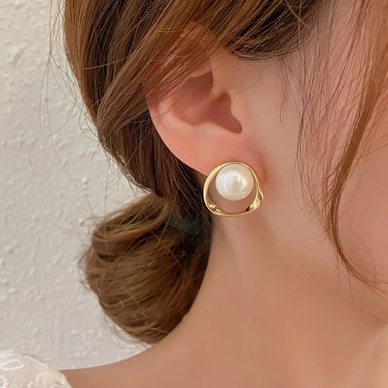 Irregular Geometric Faux Pearl Earrings 18K Plated Jewelry Women