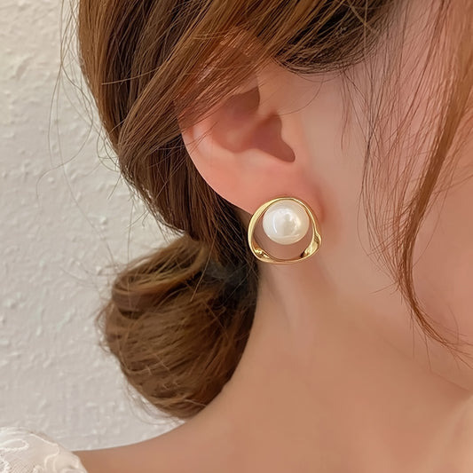 Irregular Geometric Faux Pearl Earrings 18K Plated Jewelry Women