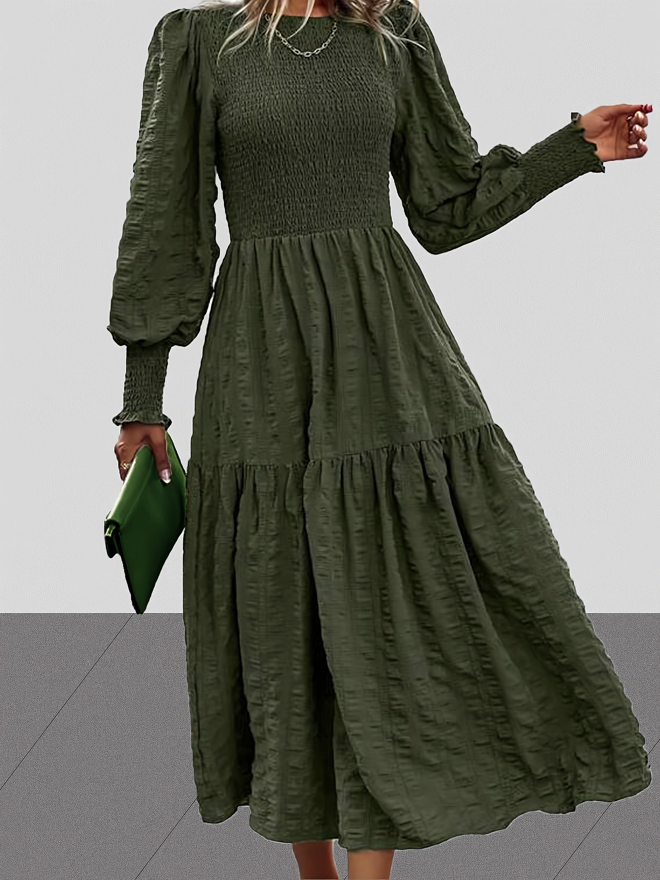  Solid Lantern Sleeve Maxi Dress
