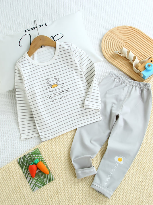 Girls Pajamas Family Outfit Poached Egg Stripes Print Set
