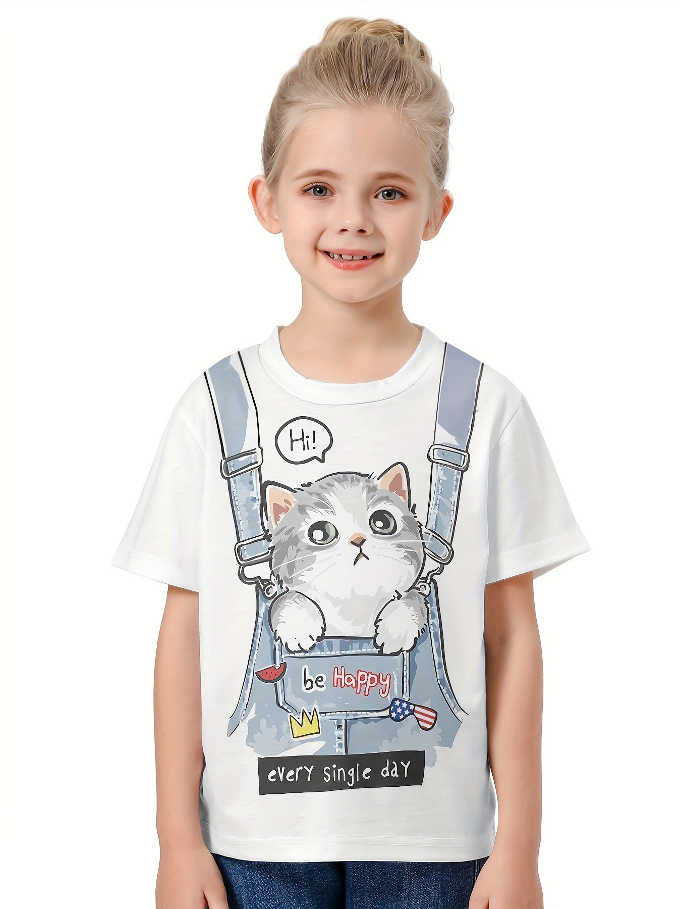 3D Naughty Cat Print T shirt Breathable For Summer Sports