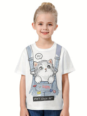 3D Naughty Cat Print T shirt Breathable For Summer Sports