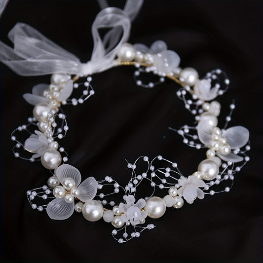 Faux Pearl Flower Headband Bridal Headdress Wedding Crown
