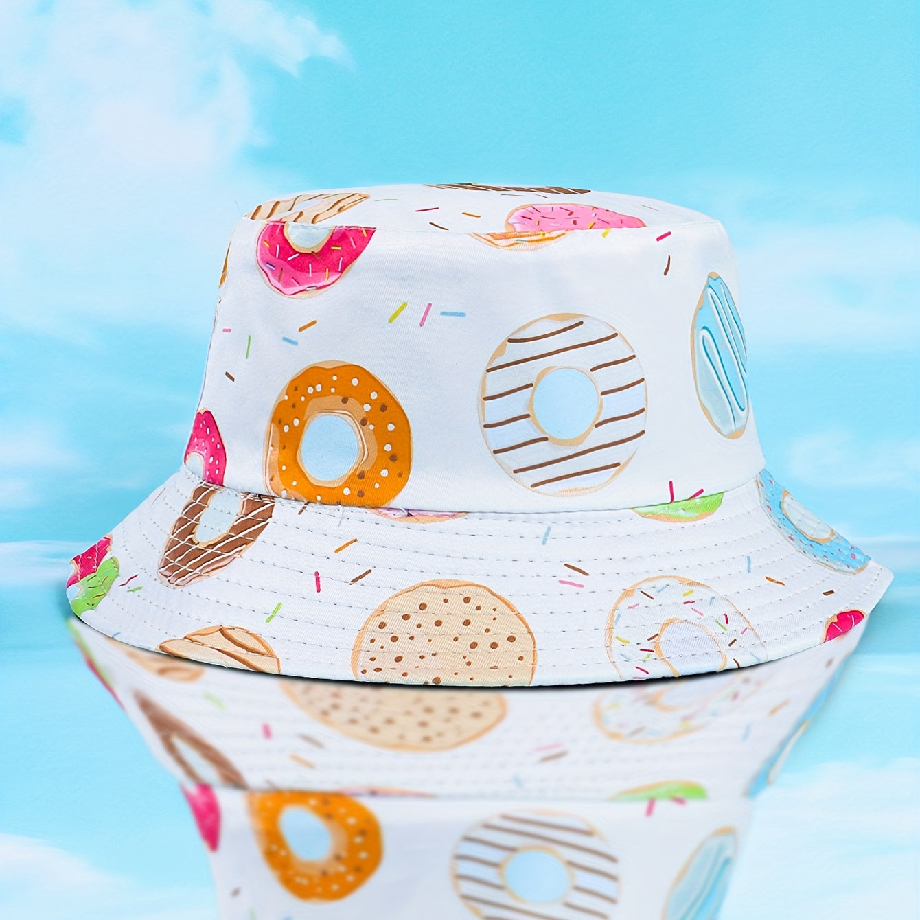 Donut Print Bucket Hat Reversible Sunscreen Fisherman Cap