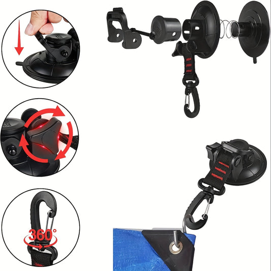 4pcs Heavy Duty Suction Cup Anchor with Hooks Tarp Clips Lock Grip