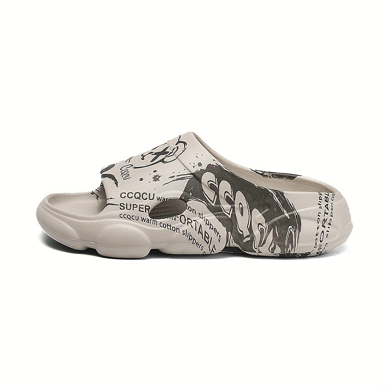 Men's Cartoon Print Non Slip Platform Slides Comfortable Cloud Slides
