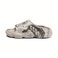 Men's Cartoon Print Non Slip Platform Slides Comfortable Cloud Slides
