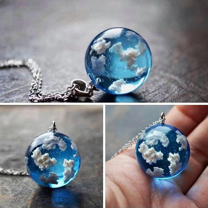 Clear Sky & Clouds Globe Pendant Necklace