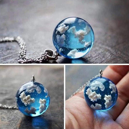 Clear Sky & Clouds Globe Pendant Necklace