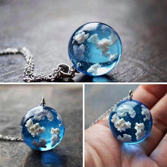 Clear Sky & Clouds Globe Pendant Necklace