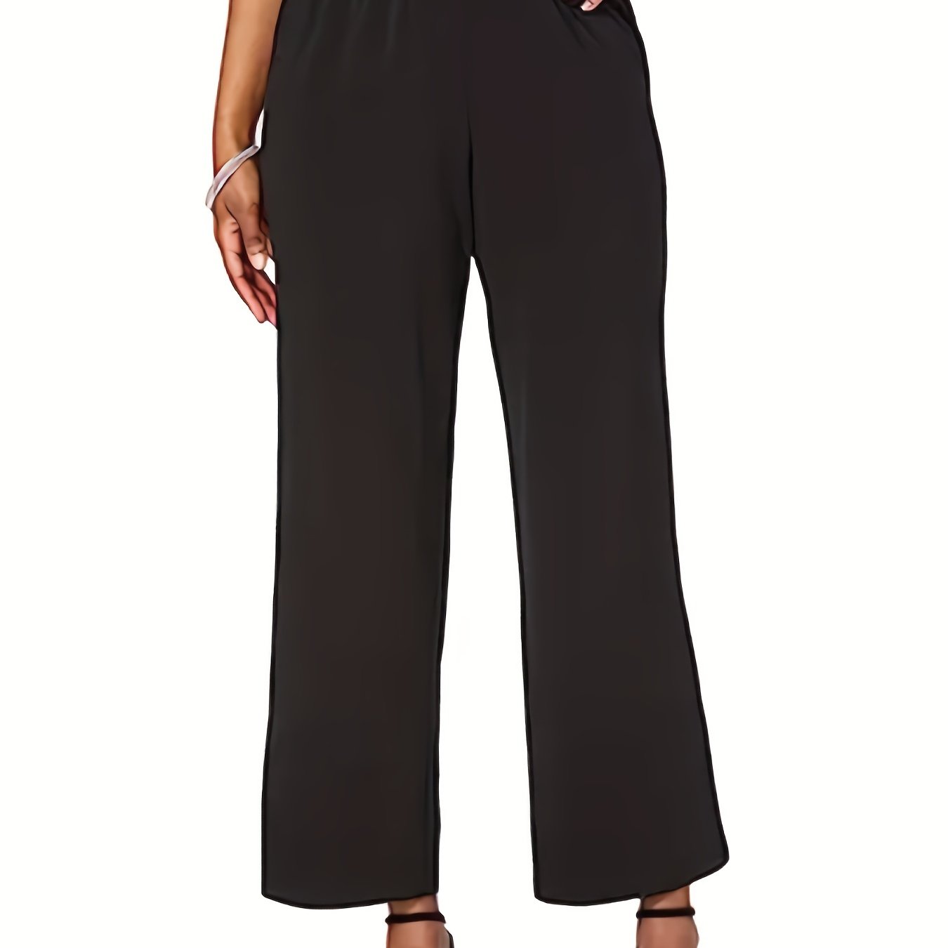  Solid High Rise Wide Leg Pants