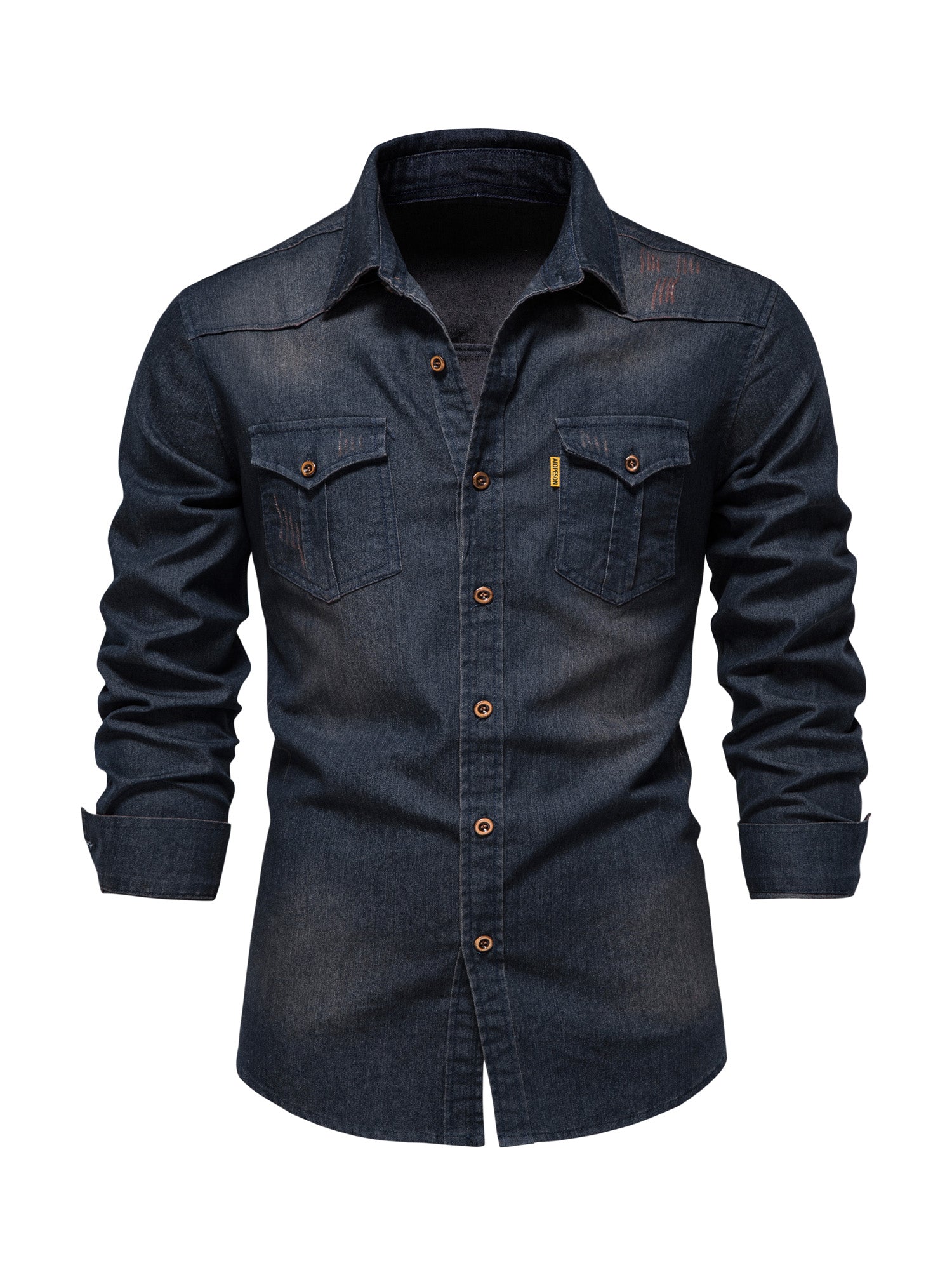 Cotton Denim Shirt Men Long Sleeve Cowboy Shirts Casual Slim Fit
