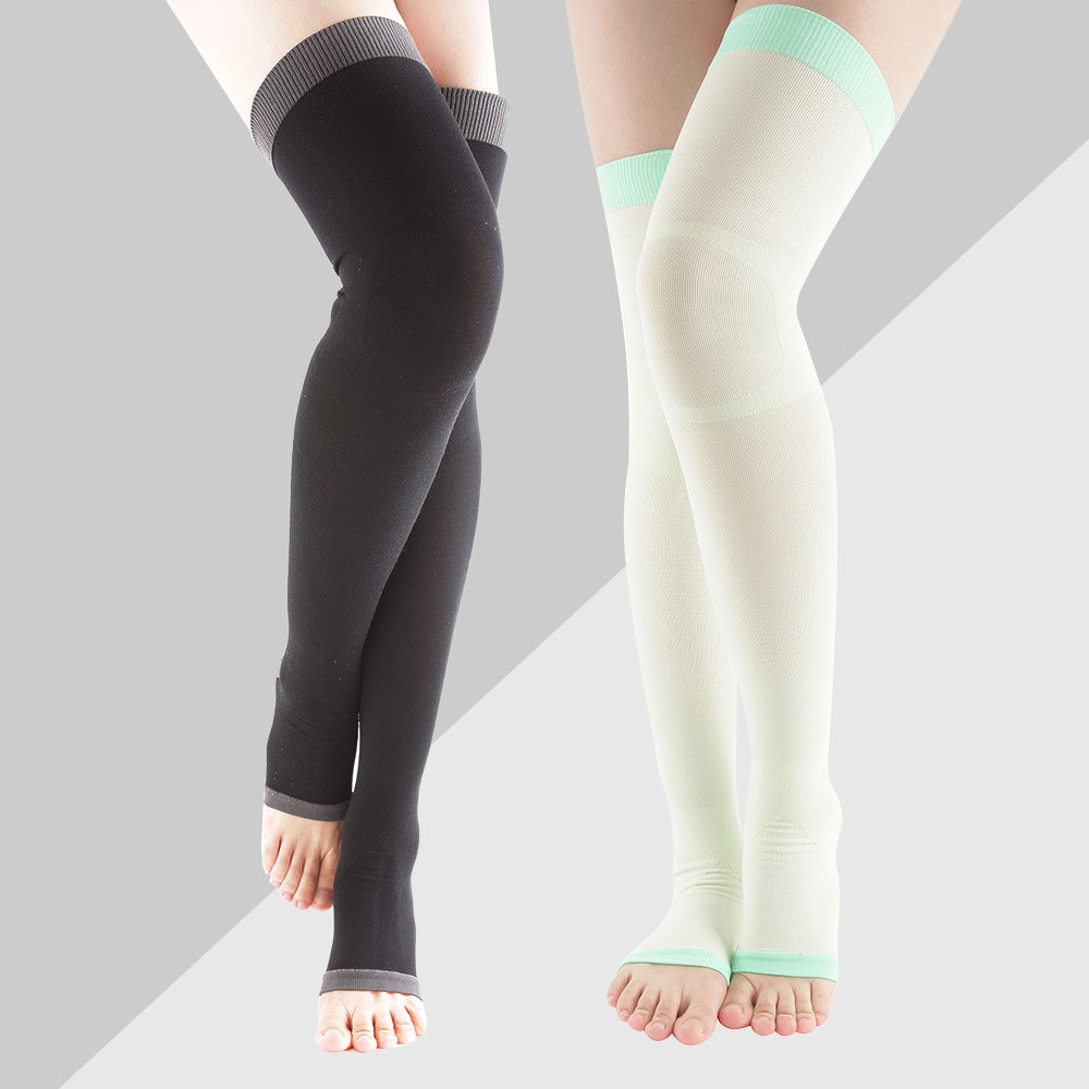 2 Pairs Toeless Compression Socks Slim Over The Knee Hosiery