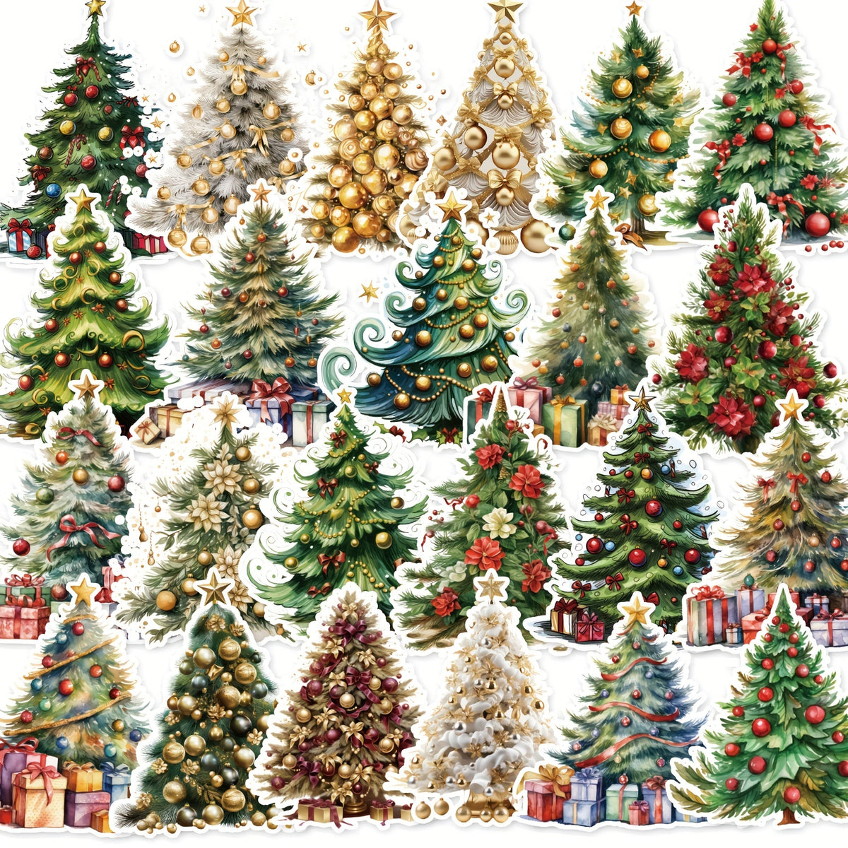 46pcs Christmas Tree Theme Stickers Festive Vinyl Decals for DIY Crafts
