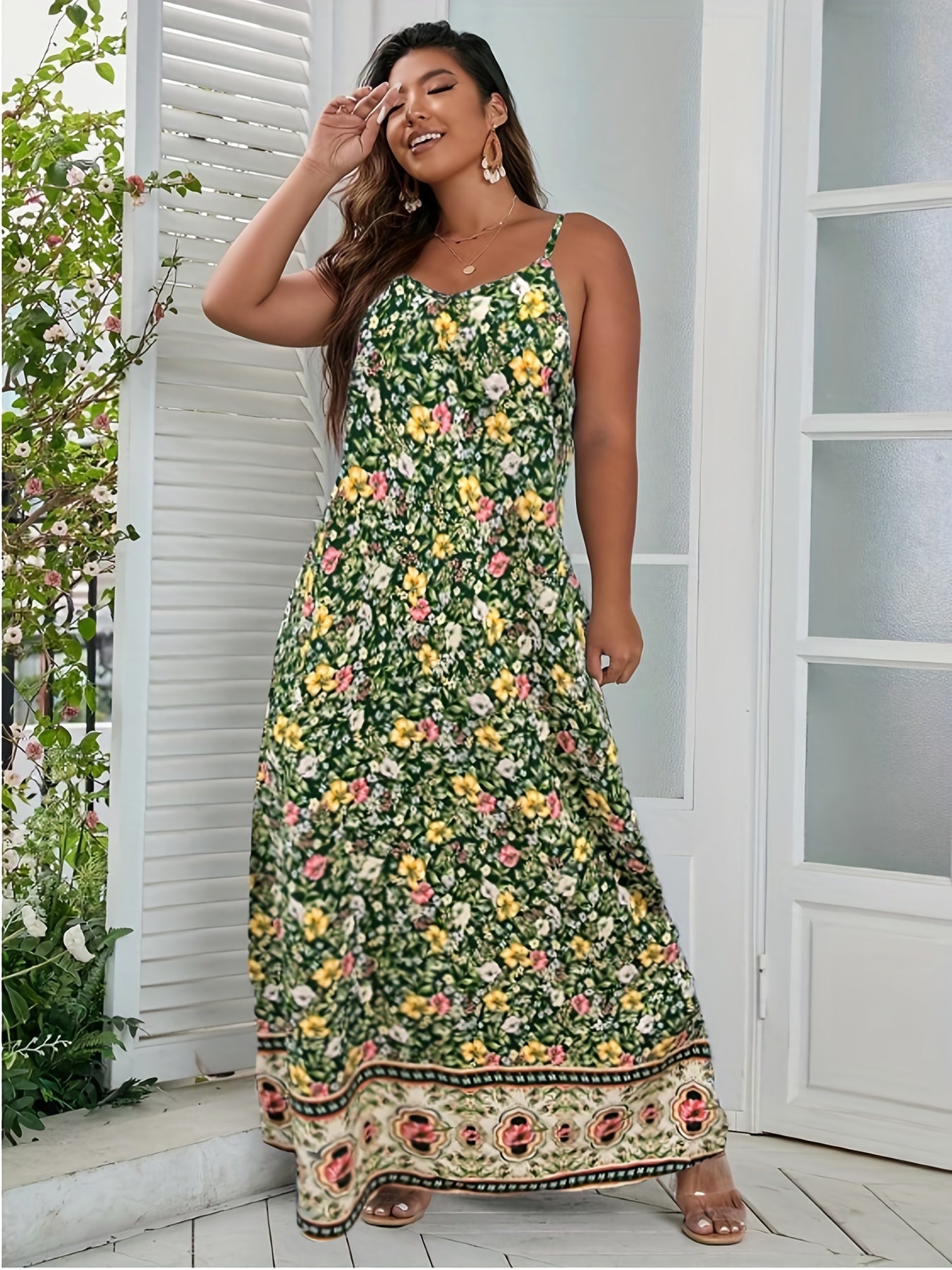  Floral Print Maxi Cami Dress