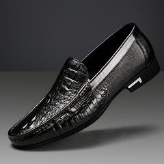 Men's Crocodile Embossed Leather Formal Shoes Pointed Toe Slip On Dress Shoes