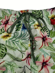  Tropical Print Elastic Drawstring Loose Shorts