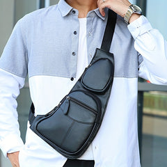Leather Sling Bag Crossbody Backpack For Men Women Travel Outdoor Sports