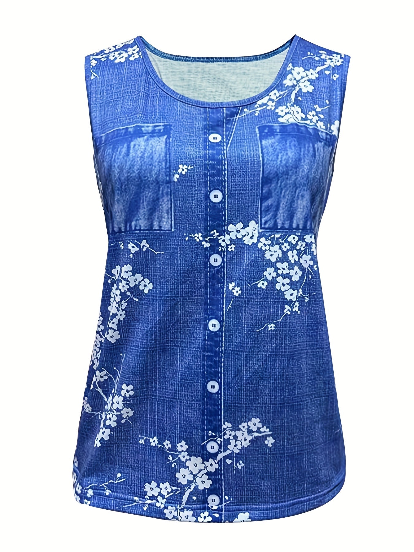 Faux Denim Print Tank Top for Summer