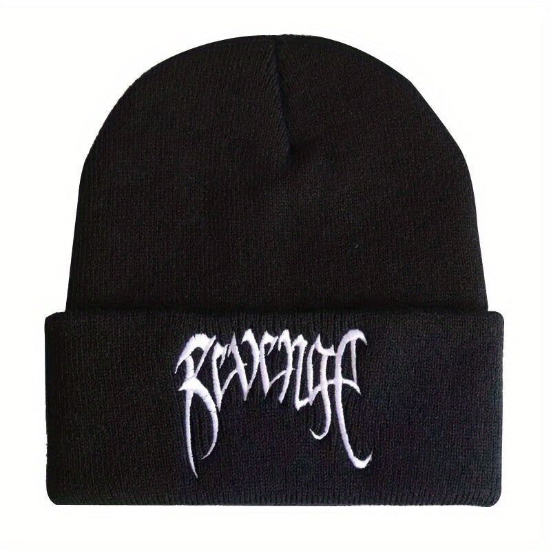 Gothic Letter Embroidery Beanie Cap Unisex Hip Hop Knit Hat Solid Skull Cap Y2K