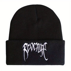 Gothic Letter Embroidery Beanie Cap Unisex Hip Hop Knit Hat Solid Skull Cap Y2K
