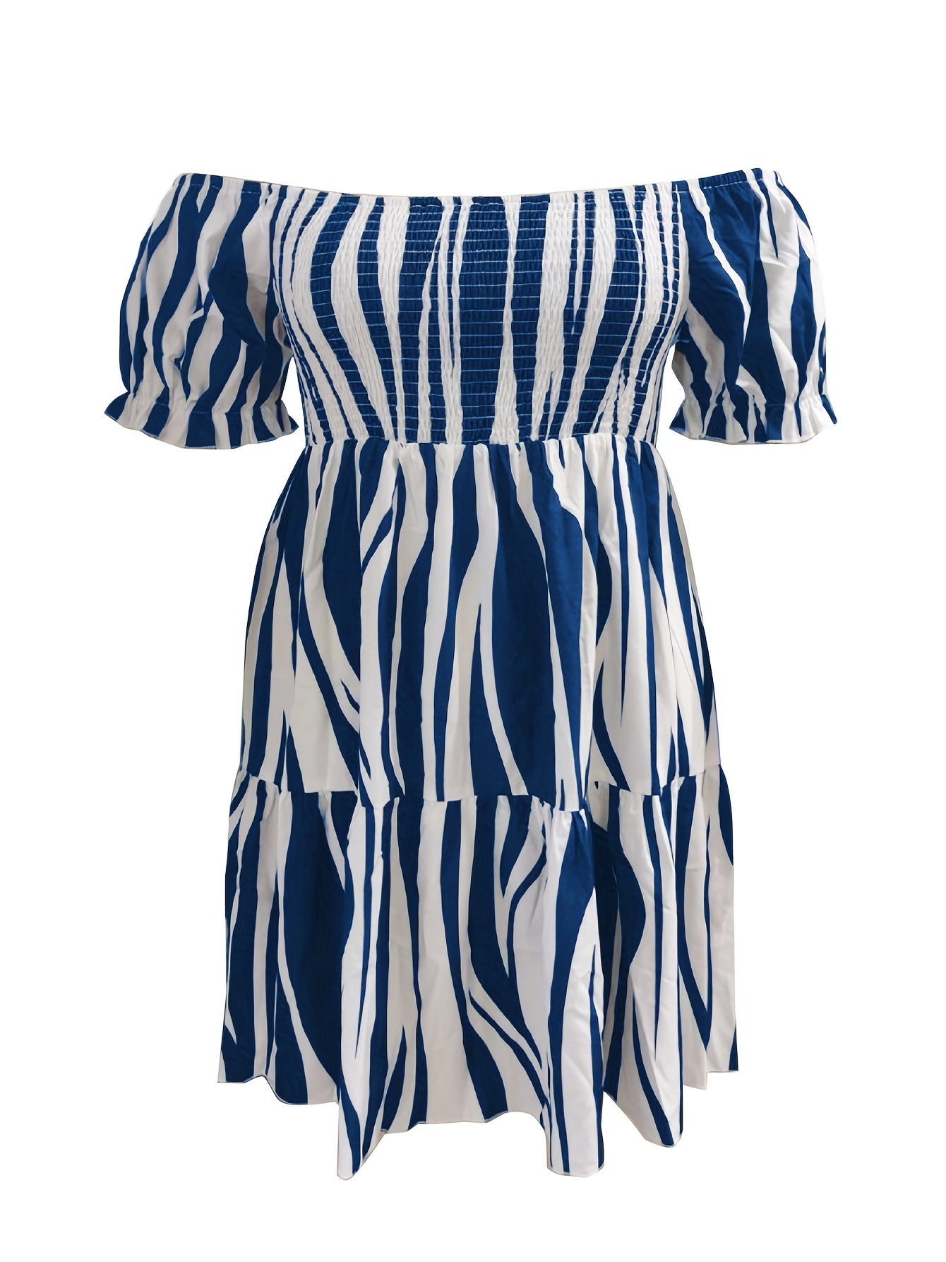  Tropical Print Off Shoulder Smock Dress
