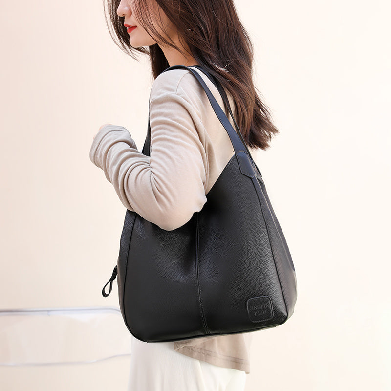 Stylish Faux Leather Tote Shoulder Bag with Zipper
