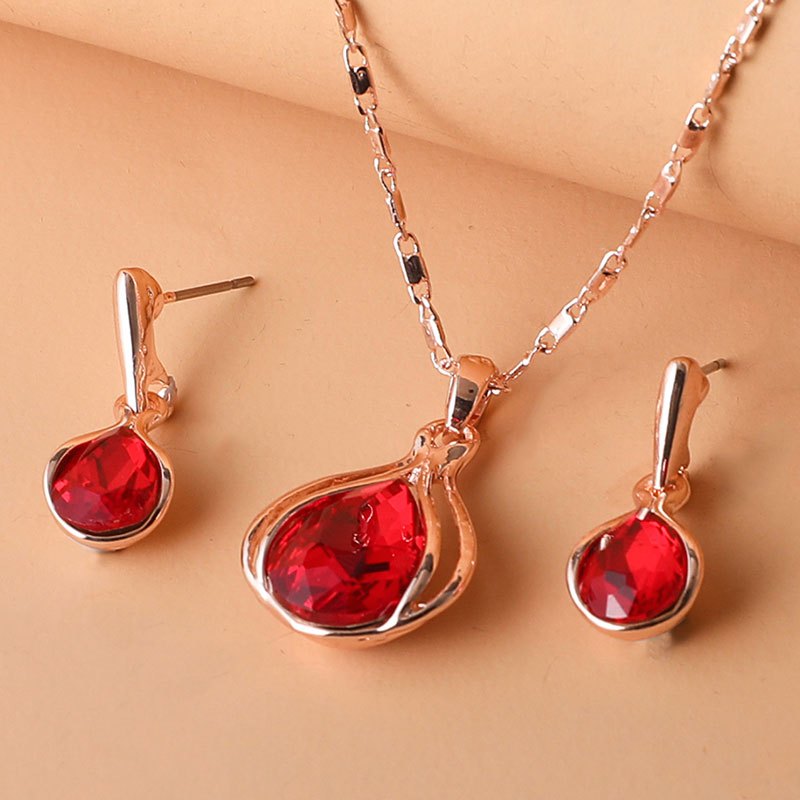 Water Drop Pendant Necklace & Earrings Set for Women/Girls