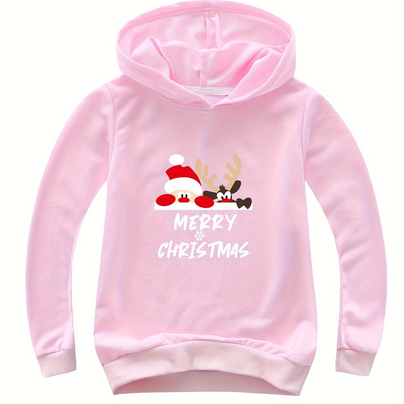 Reindeer Print Hoodie Casual Sweatshirt Girls Christmas