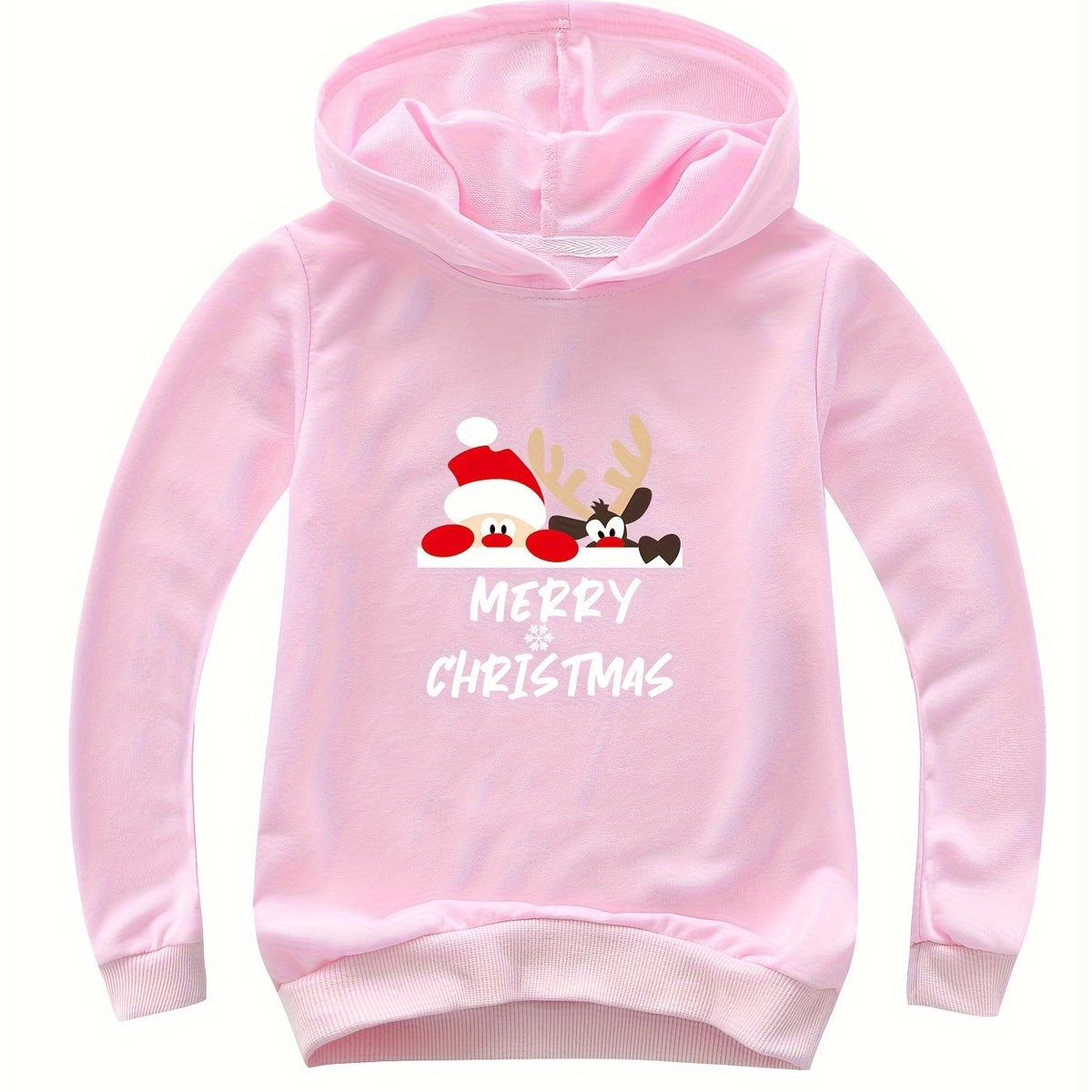 Reindeer Print Hoodie Casual Sweatshirt Girls Christmas
