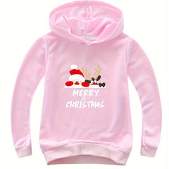 Reindeer Print Hoodie Casual Sweatshirt Girls Christmas