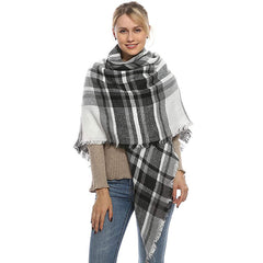 Colorful Big Plaid Scarf Women Lightweight Warm Fall Blanket Oversized Shawl