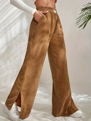  Solid Corduroy High Rise Wide Leg Trousers
